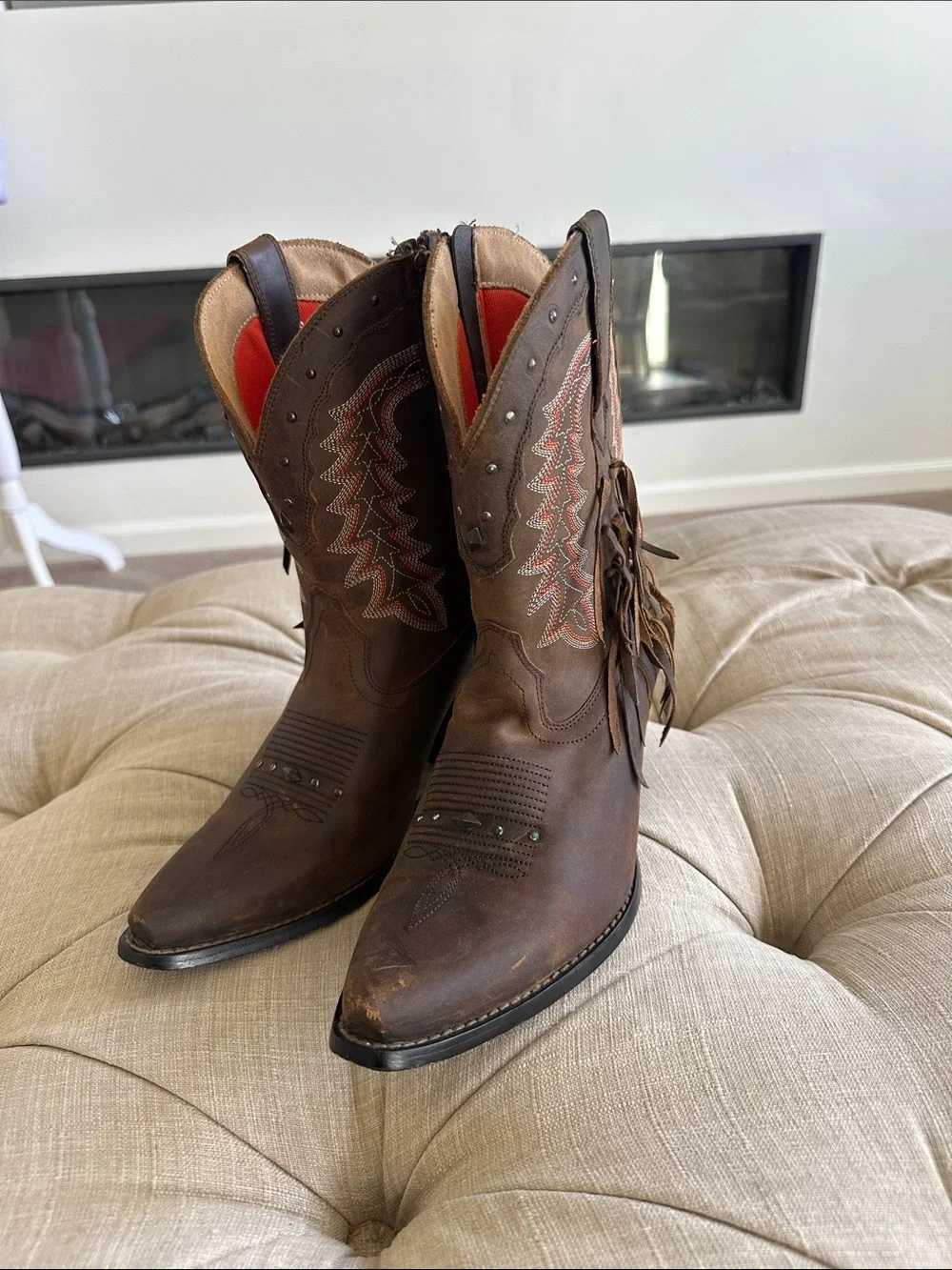 Durango Brown Leather Western Ankle Boots with Fringe